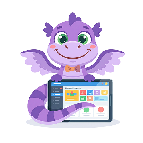 ClassroomDragon mascot - a friendly purple dragon